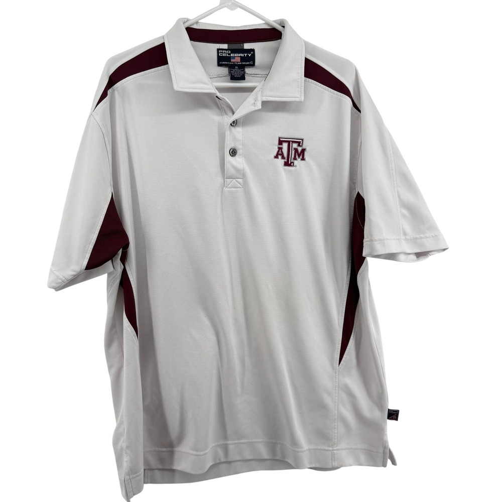 Pro Celebrity Polo Shirt Men XL White Polyester Texas A&M Aggies Colorblock